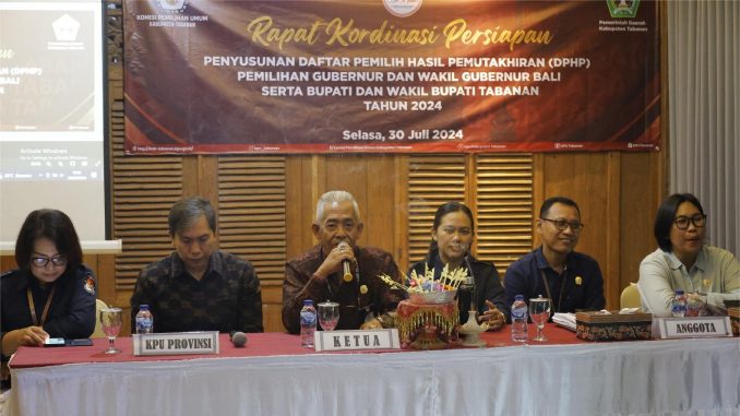 Rapat koordinasi persiapan penyusunan daftar pemilih hasil pemutakhiran (DPHP) pemilihan Gubernur dan Wakil Gubernur Bali serta Bupati dan Wakil Bupati Tabanan tahun 2024 bertempat di Rumah makan CS bedha Tabanan. pada Selasa (30/7/2024) - IST