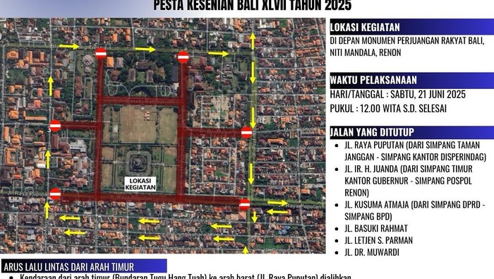 arus lalu lintas di renon rangkain pawai pesta kesenian bali