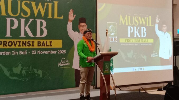Hanif Dakiri saat membuka Musyawarah Wilayah (Muswil) Dewan Pimpinan Wilayah (DPW) PKB Provinsi Bali pada Minggu (23/11) sore- IST