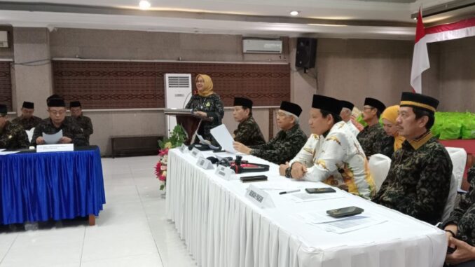 Ketua ICMI Orwil Bali, Ir. Hj. Farida Hanum Ritonga, M.Si saat memberikan sambutan pada Silakwil di Aula ITB STIKOM Bali, Sabtu (21/2/2026) - IST