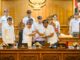 Bupati Adi Arnawa menyampaikan penjelasan dan menandatangani Nota Kesepakatan saat Rapat Paripurna Masa Persidangan Pertama, di Ruang Utama Gosana, Gedung DPRD, Puspem Badung, Kamis (6/8)- IST