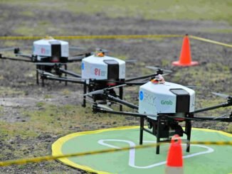 Drone yang digunakan dalam pilot project pengiriman makanan selama tiga bulan di Bali. Pilot project tersebut adalah hasil kolaborasi SKYY Network, Nuanu Creative City, Café del Mar Bali, dan Grab Indonesia - IST